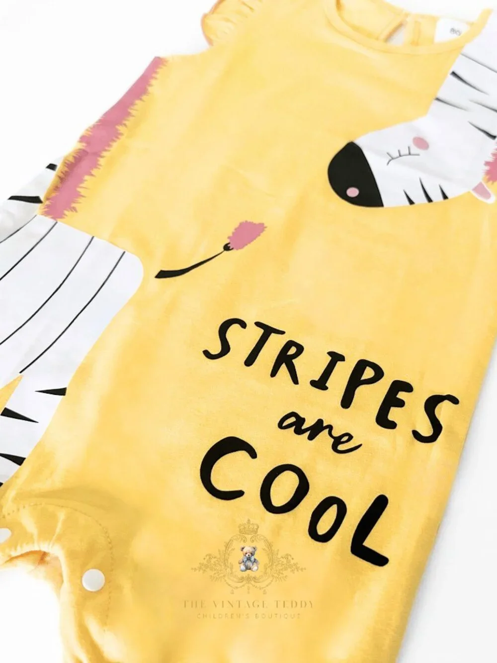 NWT Cute Girls One-piece Sleep & Play Romper Zebra Stripes R’ Cool Yellow 12-18M